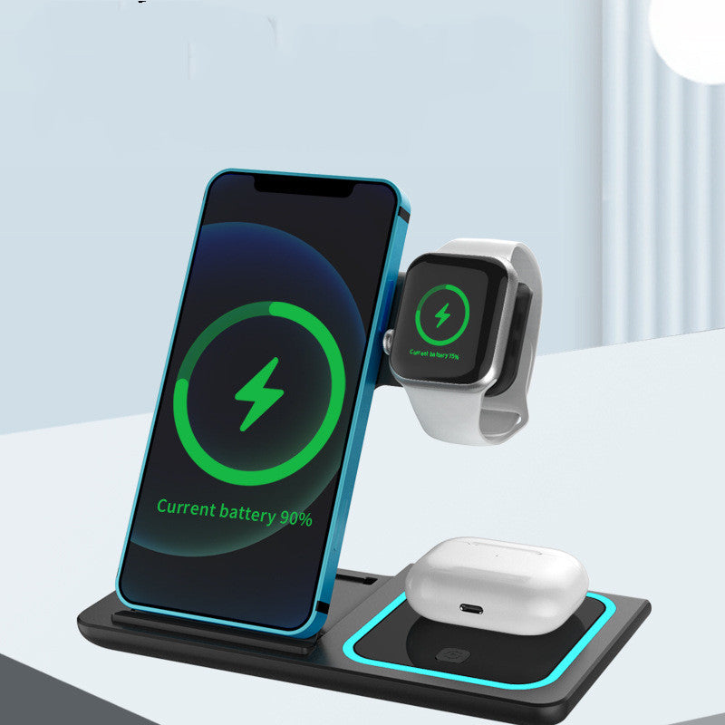 Three-In-One Wireless Charger Electrical Foldable Double Wire Ambience Light Mobile Phone Wireless Charger Wireless Charger